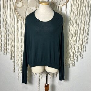 Rundholz Teal Oversized Drop Sleeve Hi/Low Distressed Hemline Sweater M